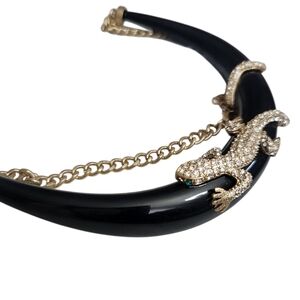 ABS  Allen Schwartz Rhinestone Lizard Collar Necklace Black  Statement Piece